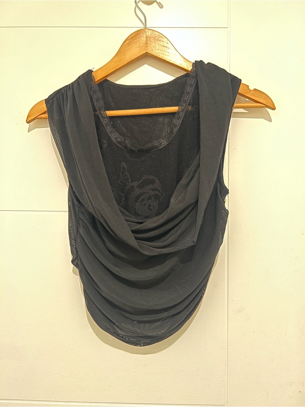 Draped Sleeveless Cowl Neck Top - Black